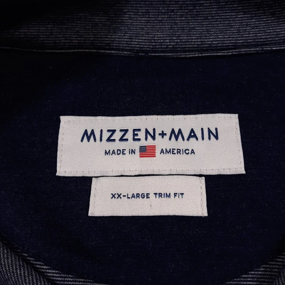 Mizzen + Main Sweater Mens 2XL Trim Fit Pullover 1/4 Zip Blue Made In USA